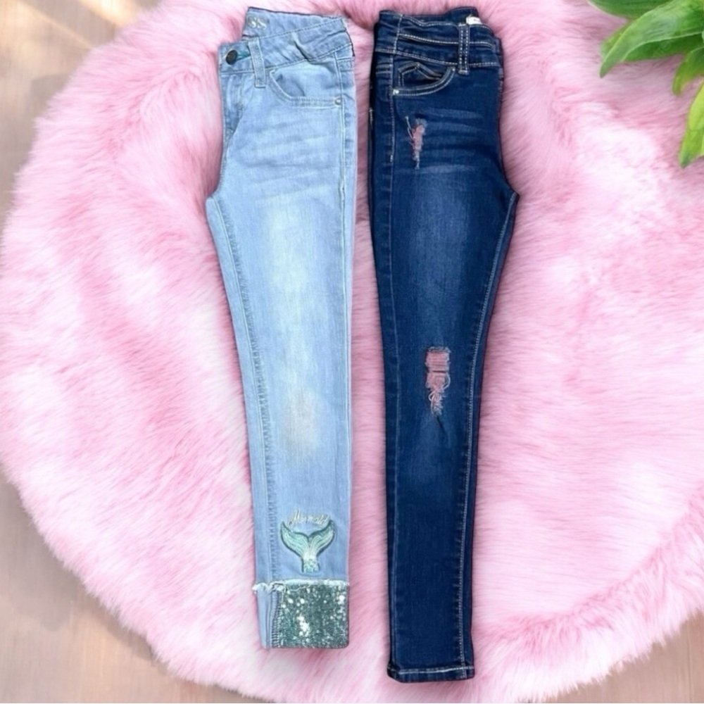 Vigoss Sequin Mermaid Ankle Stretch Jeans & Cutie Patootie Distressed Jeans Sz 8
